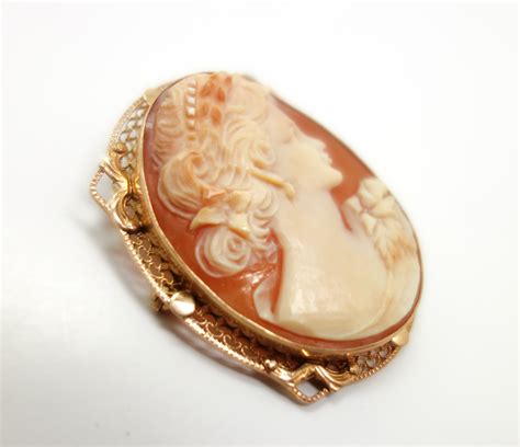 Unusual Antique Early 20c 14k Rose Gold Filigree Carved Cameo Pendant