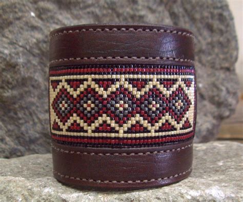 Leather Beaded Cuff L122 Leather Beaded Cuff Beaded Cuff Bead Leather