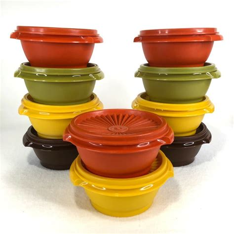 Vtg Tupperware Servalier Bowls With Lids Autumn Harvest Set