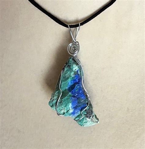 Azurite And Malachite Pendant Wire Wrapped Necklace Jewelry Etsy