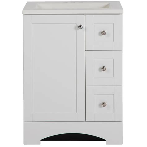 Cavetto crown molding graces the top, while the toe kick with elegant stacked base molding adds the perfect finishing touch. Glacier Bay Lancaster 24 in. W Bath Vanity in White with ...