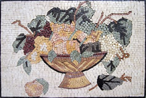 Overflowing Fruit Bowl Still Life Backsplash Mosaic Mosaic Marble