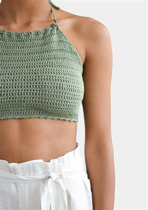 crochet cropped halter hand crocheted top crop top bralette etsy canada
