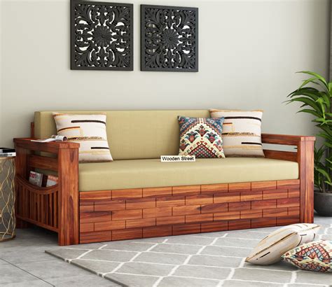 Driftingwood Almania Solid Wood Modern Sofa Cum Bed With Cushions Hot