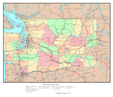 Large Detailed Administrative Map Of Washington State With Roads Highways And Major Cities