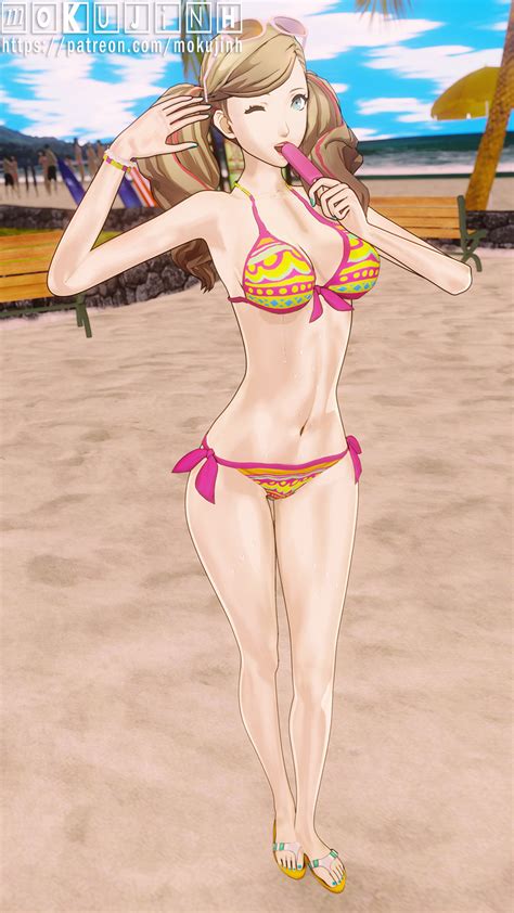 Rule 34 3d Ann Takamaki Beach Bikini Blender Blonde Hair Blonde Hair Blue Eyes Highlights