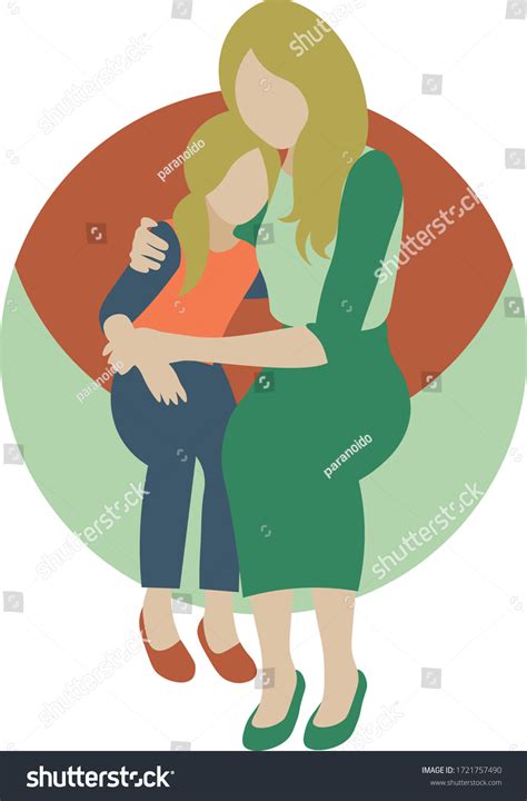 Cute Cartoon Illustration Mother Daughter Hugging Stock Vector Royalty