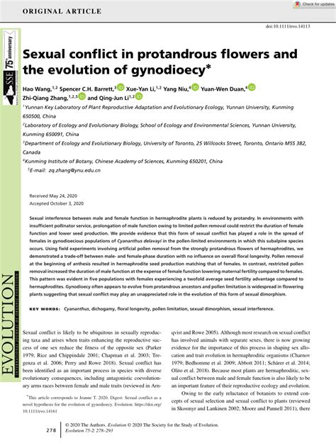 Pdf Sexual Conflict In Protandrous Flowers And The Evolution Of Gynodioecy