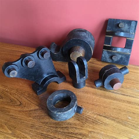 Lot Of Antique Wooden Foundry Molds Old Industrial Forms