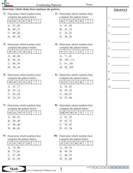 Numerical Patterns Worksheets 4th Grade Brent Acostas Math Worksheets