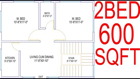 2 Bedroom 600 Sq Ft Apartment Floor Plan