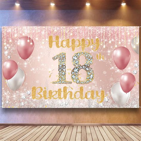 Buy 18th Birthday Decorations Backdrop Banner Pink Rose Gold Happy