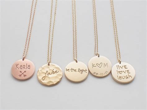 Engraved Disk Necklace Personalized Circle Necklace Large Etsy
