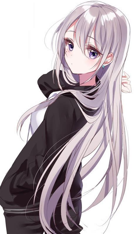 Anime Art~♡ Bishoujou Beautiful Anime Girl Silver Hair Long Hair