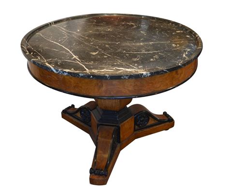 Seat several guests at a 60 inch round table in your restaurant or catering venue. Antique Walnut Burl Wood Marble-Top Pedestal Table with ...