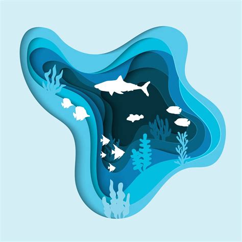 Underwater Sea Cave And Fishes With Paper Cut Style 5869458 Vector Art