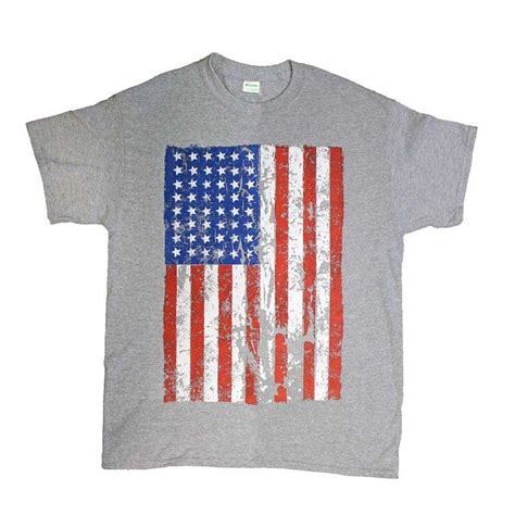 Guyter Unisex Distressed American Flag T Shirt Heather Grey Xl
