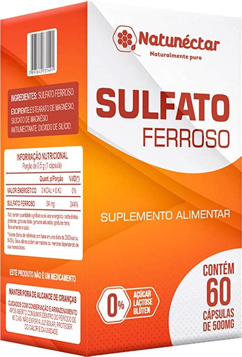 Sulfato Ferroso 500mg 60 Cápsulas Natunéctar Amazon com br