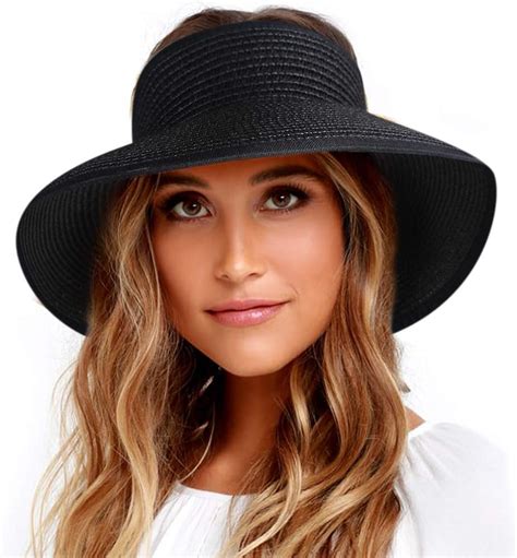 women straw visor hat sun beach ladies foldable wide brim outdoor floppy cap clothes shoes