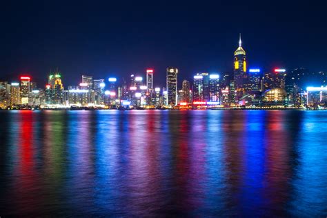Wallpaper Hong Kong Victoria Harbour Sea Night
