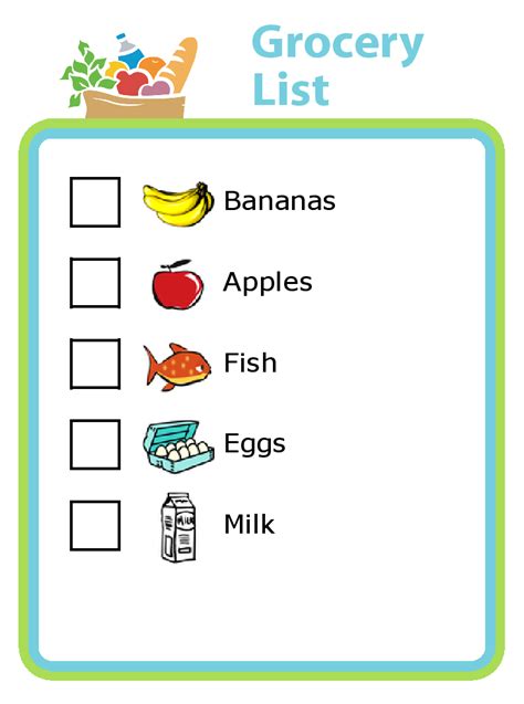 Picture Grocery Lists For Kids Edit Print Go Mobile Shopping