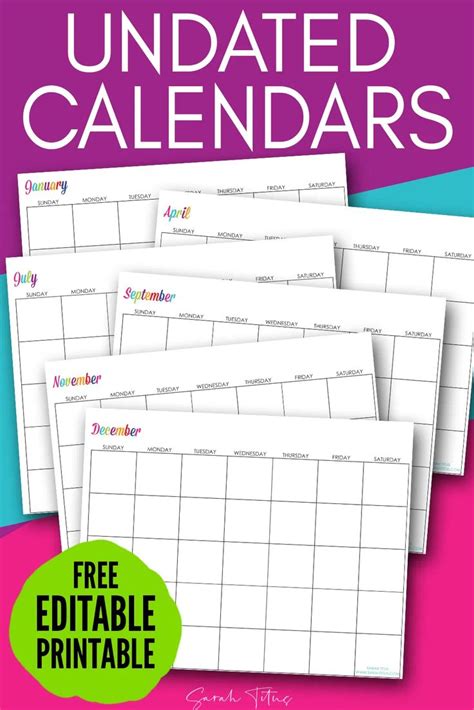 Undated Custom Editable Free Printable Calendars Calendar Printables