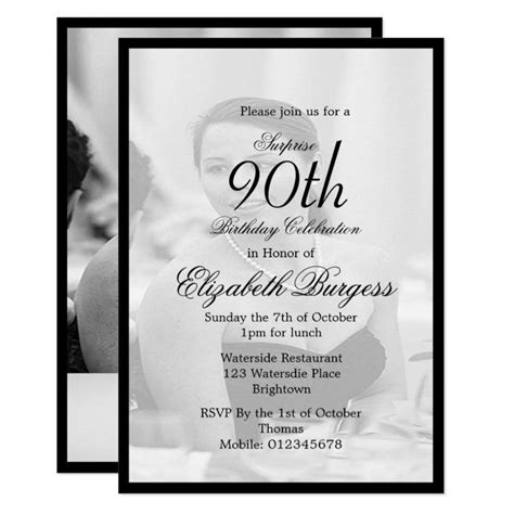 90th Birthday Elegant Photo Monogram Birthday Invitation Zazzle