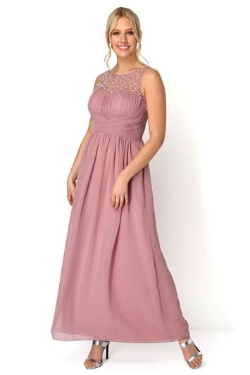 bead embellished maxi dress in rose roman originals uk