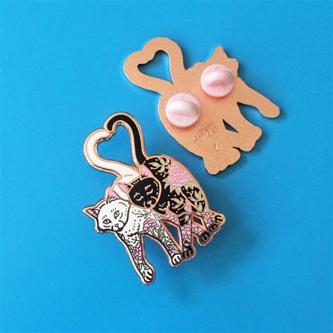 black and white floral walking cats hard enamel pin lapel pin badge clorty cat crafts