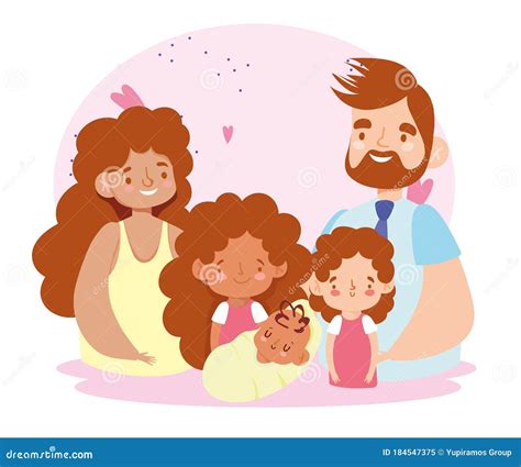 Papá Mamá Hijas Y Personajes De Bebé Dibujos Animados Día De La Familia