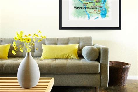 Usa Wisconsin State Illustrated Travel Poster Map With Tourist Etsy