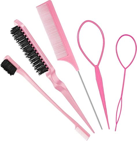 Fuyamp 5 In 1 Slick Brush Set Teasing Brush Set Plastic Bristle Hair