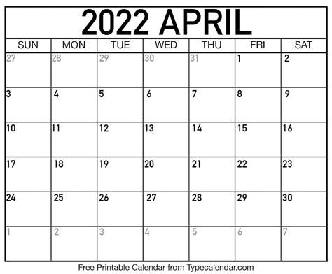 April 2022 Calendar April 2022 Free Printables