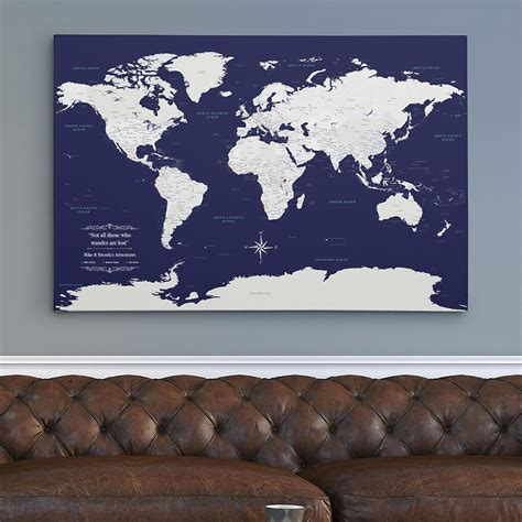 Canvas Navy Blue World Map Frameless Canvas Wall Map