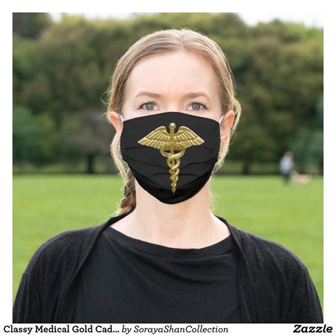 Classy Gold Caduceus On Black Cloth Face Mask In 2020 Face Mask Classy Face