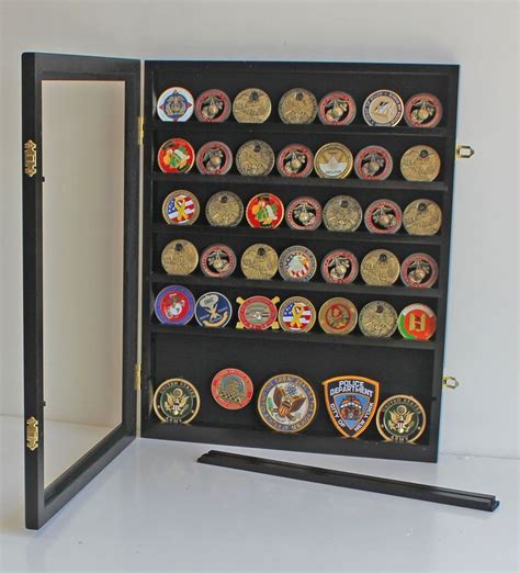 Display Case Shadow Box Wall Cabinet For Challenges Coins Solid Wood