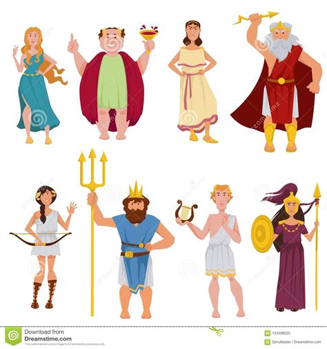 Dioses Antiguos Griegos Conjunto De Personajes De Dibujos Animados