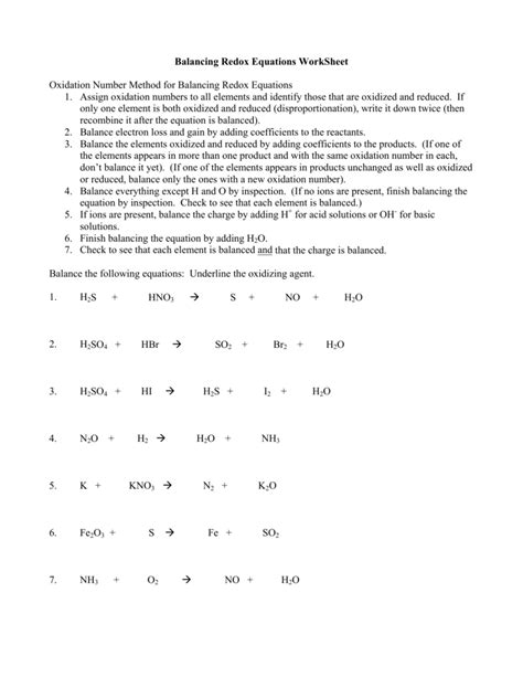 Oxidation Numbers And Redox Equations Worksheet