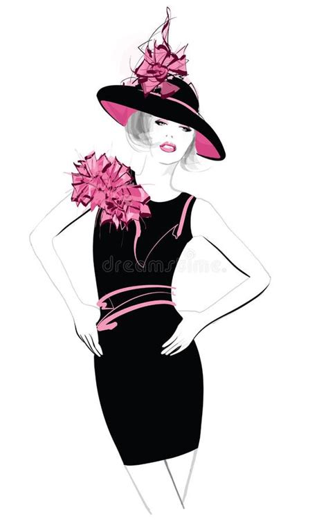 Fashion Woman Model With A Black Hat Stock Vector Illustration Of
