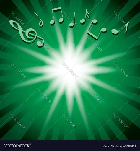 Green Music Background With Notes And Flash Vector Image