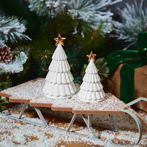 White Ceramic Christmas Tree Ornaments With Gold Stars Annibells