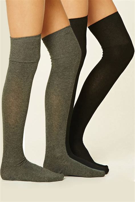 A Two Pair Set Of Knit Over The Knee Socks With Ribbed Trim Over The Knee Socks Sock Shoes