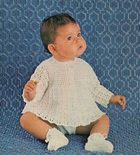 Babys Crochet Pattern Pdf Matinee Coat Bonnet And Bootees Babies 16