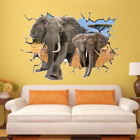 3d Dual African Elephant Wall Sticker Mural Decor Animal Home Art Decal