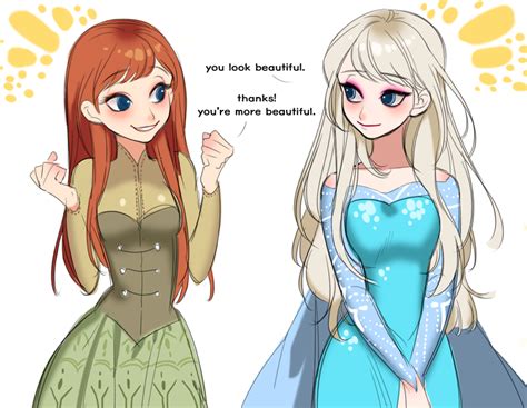 Anna And Elsa Without Their Braids And Their Hair Down I Cant Decide