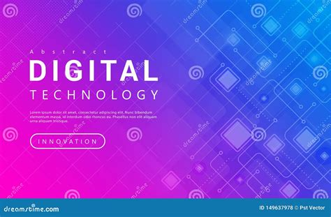 Digital Technology Banner Pink Blue Background Concept With Technology