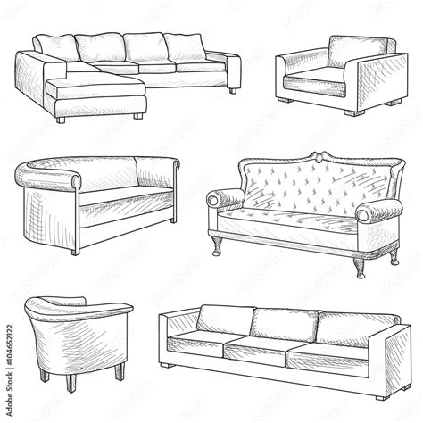 Furniture Set Interior Detail Outline Sketch Interior Detail Sketch