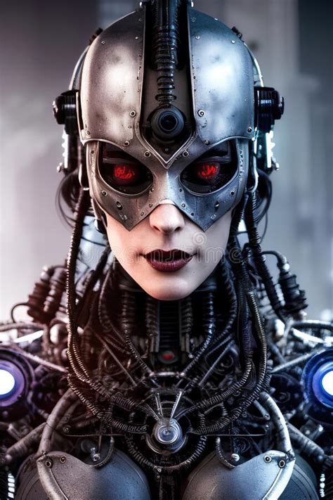 Cyborg Woman Half Man Half Machine 3d Science Fiction Illustration