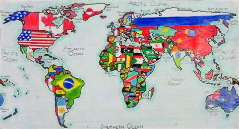 World Map with Flags (Hand-drawn) : mapmaking