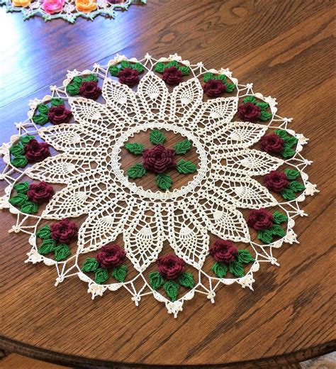 Crochet Doily Made To Order Flower Garden Pineapple Doily Rose Doily